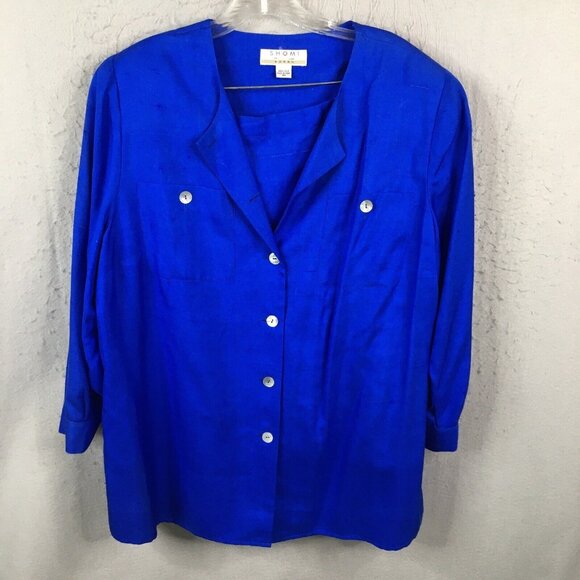Shomi by Miller Shor Skirt Set Womens 20 Plus Size Blue 100% Silk Office Vintage - Picture 1 of 16